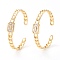 Brass Micro Pave Cubic Zirconia Cuff Bangles, Rectangle, Curb Chain, Real 18K Gold Plated, Clear, Inner Diameter: 2-1/4 inch(5.7cm)