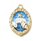 Alloy Enamel Pendants, with ABS Imitation Pearl and  Shell, Oval Charm, Rack Plating, Long-Lasting Plated, Lead Free & Cadmium Free & Nickel Free, Golden, 31x21x6mm, Hole: 2.2mm
