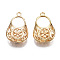 Brass Pendants, Hollow, Nickel Free, Bag with Flower, Real 18K Gold Plated, 24.5x16x8mm, Hole: 1.8mm