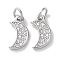 Rack Plating Brass Micro Pave Cubic Zirconia Pendants, Long-Lasting Plated, Lead Free & Cadmium Free, Moon, Platinum, 12.5x7x2mm, Hole: 3.4mm