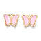 Alloy Glass Pendants, Butterfly, Faceted, Light Gold, Pink, 19x23x5mm, Hole: 2mm