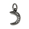 Brass Cubic Zirconia Pendants, with Jump Ring, Long-Lasting Plated, Lead Free & Cadmium Free, Moon Charms, with Jump Ring, Gunmetal, 12x7x2mm, Hole: 3.5mm