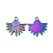 Ion Plating(IP) 304 Stainless Steel Pendant Cabochon Settings, Fan, Rainbow Color, Tray: 6mm, 26x26x2mm, Hole: 3mm