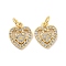 Brass Micro Pave Cubic Clear Zirconia Charms, Cadmium Free & Nickel Free & Lead Free, Heart, Golden, 12x10x2mm, Hole: 3mm