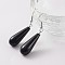 Teardrop Platinum Tone Brass Natural Dyed & Heated Black Agate Dangle Earrings, 47mm, Pin: 0.7mm