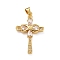 Brass Micro Pave Clear Cubic Zirconia Pendants, Cross, Real 18K Gold Plated, 30x19x4mm, Hole: 4x3mm