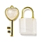 Natural Quartz Crystal Pendants, Rock Crystal Heart Key & Lock Charms with Golden Plated Alloy Findings, 32.5~38x20~17x6~7mm, Hole: 1.8~2mm, 2pcs/set