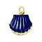 Real 18K Gold Plated Rack Plating Brass Enamel Charms, with Jump Ring, Long-Lasting Plated, Lead Free & Cadmium Free, Shell Shape Charm, Blue, 14x14x3.5mm, Hole: 3mm