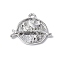 Brass Micro Pave Cubic Zirconia Pendants, Cat with Planet Charm, Real Platinum Plated, 18x17.5x2.6mm, Hole: 1.2mm