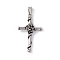 304 Stainless Steel Pendants, Cross with Rose Charms, Antique Silver, 40x24.5x6mm, Hole: 3x7mm
