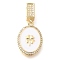 Brass Micro Pave Cubic Zirconia Pendants, with Enamel, Oval, Four Leaf Clover Charms, White, 30.5x14.5x3mm, Hole: 7x4mm