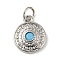 Rack Plating Brass Deep Sky Blue Micro Pave Deep Sky Blue Cubic Zirconia Pendants, with Jump Ring, Cadmium Free & Lead Free, Long-Lasting Plated, Flat Round, Platinum, 13.5x11x2mm, Hole: 3.4mm