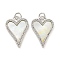 Brass Micro Pave Clear Cubic Zirconia Pendants, Cadmium Free & Nickel Free & Lead Free, with Shell, Heart Charms, Real Platinum Plated, 21.5x15x2mm, Hole: 3mm