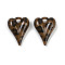 Opaque Resin Cabochons, Heart with Leopard Print, Coffee, 27x20x8.5mm, Hole: 3.5mm