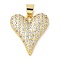 Brass Micro Pave Cubic Zirconia Pendants, Rack Plating, Long-Lasting Plated, Lead Free & Cadmium Free, Heart, Clear, 19x16.5x4mm, Hole: 4.5x3.5mm