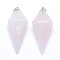 Natural Rose Quartz Pointed Pendants, with Brass Findings, Bullet, Platinum, 38.5x16x14.5mm, Hole: 5x8mm