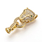Brass Micro Pave Cubic Zirconia Fold Over Clasps, Cadmium Free & Lead Free, Cheetah Head, Golden, 31mm, Hole: 2mm