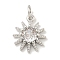 Rack Plating Brass Micro Pave Clear Cubic Zirconia Pendants, Long-Lasting Plated, with Jump Rings, Lead Free & Cadmium Free, Sun, Platinum, 14x11x4mm, Hole: 4mm
