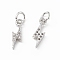 Brass Micro Pave Cubic Zirconia Charms, Cadmium Free & Nickel Free & Lead Free, with Jump Ring, Lightning Bolt Charms, Platinum, 14.5x5x2.5mm, Hole: 3mm