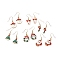 Christmas Theme Alloy Enamel Dangle Earrings Sets, with Brass Earring Hooks and Plastic Ear Nuts, Christmas Tree/Moon/Reindeer/Santa Claus/Wreath/Candy Cane, Golden, Mixed Color, 37~40mm, Pin: 0.8mm, 6 pairs/set