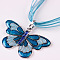 Butterfly Alloy Enamel & Rhinestone Pendant Waxed Cord Necklaces for Women, Platinum, Steel Blue, 18.50 inch(47cm)