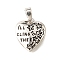 Brass Pendants, Heart, Long-Lasting Plated, Cadmium Free & Lead Free, Rack Plating, Platinum, Word, 14.5x13x3.5mm, Hole: 5mm