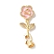 Brass Micro Pave Cubic Zirconia Fold Over Clasps, Nickel Free, Enamel Flower, Pearl Pink, 39mm, Hole: 1.8mm