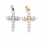 304 Stainless Steel Pendants, with Cubic Zirconia and Snap on Bails, Cross, Clear, Mixed Color, 37.5x25x3.5mm, Hole: 5x7mm