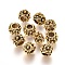 Cadmium Free & Nickel Free & Lead Free Alloy European Beads, Long-Lasting Plated, Large Hole Beads, Rondelle with Flower Pattern, Antique Golden, 10x7mm, Hole: 5mm