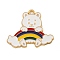 Alloy Enamel Pendants, Golden, Bear with Rainbow Charm, White, 26x30x1.5mm, Hole: 2mm