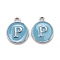 Platinum Plated Alloy Enamel Charms, Cadmium Free & Lead Free, Enamelled Sequins, Flat Round with Letter, Letter.P, 14x12x2mm, Hole: 1.5mm