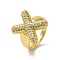 Letter Brass Micro Pave Clear Cubic Zirconia Open Cuff Ring for Women, Cadmium Free & Nickel Free & Lead Free, Real 18K Gold Plated, Letter X, 19.5x16.5mm, US Size 6(16.5mm)