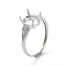 Adjustable 925 Sterling Silver Finger Ring Components, 4 Claw Prong Ring Settings, with Cubic Zirconia, For Half Drilled Beads, Real Platinum Plated, 1.5~3.5mm, Inner Diameter: 18mm