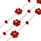Handmade 304 Stainless Steel Beaded Chains, Soldered, with 316 Stainless Steel Cable Chains, Glass Beads & Spool, Ion Plating(IP), Flower, Golden, FireBrick, Flower: 9x8x3mm