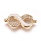 Brass Micro Pave Cubic Zirconia Links, with Shell, Infinity, Golden, 10.5x23x3mm, Hole: 1.2mm