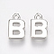 Brass Charms, Letter, Nickel Free, Real Platinum Plated, Letter.B, 8.5x5x1.5mm, Hole: 0.8mm