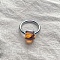 Square 304 Stainless Steel with Glass Finger Rings, Stainless Steel Color, Orange, 10mm, US Size 7(17.3mm)