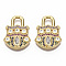Brass Micro Pave Cubic Zirconia Pendants, Nickel Free, Lock, Real 16K Gold Plated, Colorful, 23.5x17.5x3mm, Hole: 4x5mm