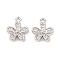 Brass Micro Pave Clear Cubic Zirconia Pendants, Cadmium Free & Nickel Free & Lead Free, Flower Charms, Platinum, 11x9x2mm, Hole: 1.2mm