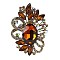 Flower with Oval Golden Alloy Rhinestone Brooches for Backpack Clothes, Light Smoked Topaz, 71x51mm