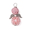 Alloy with Glass Seed Beads Pendants, with Polymer Clay Rhinestone, Angle, Pink, 32x17x17mm, Hole: 4x3.5mm