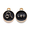 Alloy Enamel Pendants, Cadmium Free & Lead Free, Flat Round with Constellation, Light Gold, Black, Leo, 15x12x2mm, Hole: 1.5mm
