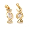 Brass Cubic Zirconia Pendants, Candy, Real 18K Gold Plated, 20x8.5x3mm, Hole: 2.5x4.5mm