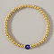 Golden Brass Round Beads Stretch Bracelets, Glass Evil Eye Bead Jewelry for Women, Blue, Inner Diameter: 6-7/8 inch(17.5cm)