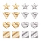 64Pcs 4 Style, 2 Colors 304 Stainless Steel Charms & Pendants, Twist Heart & Rhombus & Triangle & Star with Stripe, Golden & Stainless Steel Color, 12~16x12~16x1~1.5mm, Hole: 1.4mm, 8pcs/color