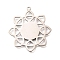 201 Stainless Steel Pendants, Laser Cut, Flower Charm, Anti-Tarnish, Stainless Steel Color, 34.5x31.5x1mm, Hole: 1.5mm