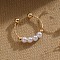 ABS Plastic Pearl Oval Beaded Finger Rings, Alloy Cuff Rings, Light Gold, 17mm