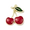 Alloy Enamel Pendants, Light Gold, Cherry Charms, FireBrick, 18.5x16x3mm, Hole: 1mm