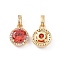 Real 18K Gold Plated Brass Micro Pave Clear Cubic Zirconia Pendants, Cadmium Free & Nickel Free & Lead Free, Flat Round Charms, Red, 13x11x5mm, Hole: 3x2.5mm