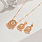 Luxury Court Style Brass Hollow Round Tassel Earrings & Necklaces Sets for Women, with Imitation Pearl, Golden